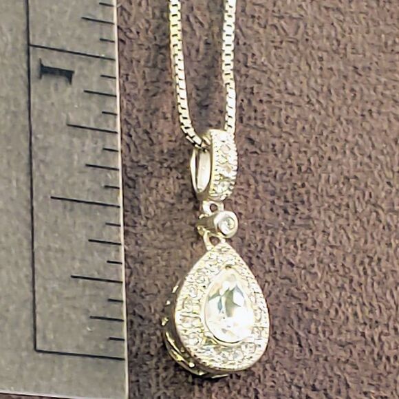 Sterling Silver Pear Clear CZ Necklace - Picture 6 of 6